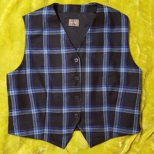 5/$25! Calvin Klein Wool Blue & Black Plaid Vest